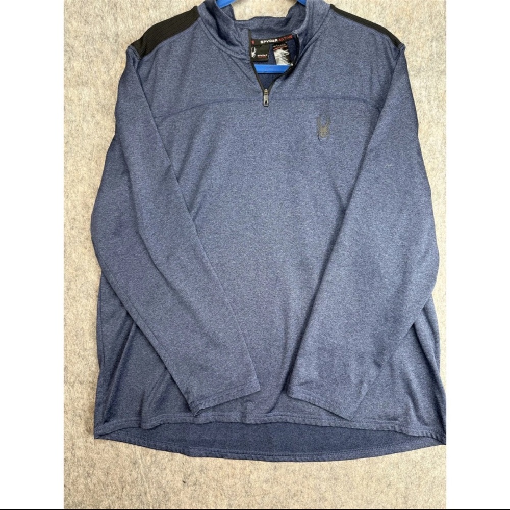 Spyder Active Shirt Men's Large Navy Blue Heather 1/4‎ Zip Performance Pullover